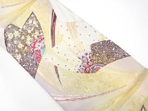 蝶に花模様織り出し　袋帯